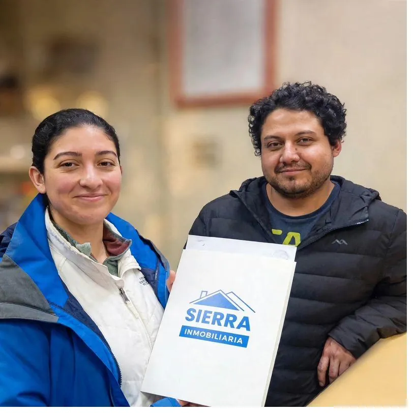Pareja de clientes con la carpeta de su compra